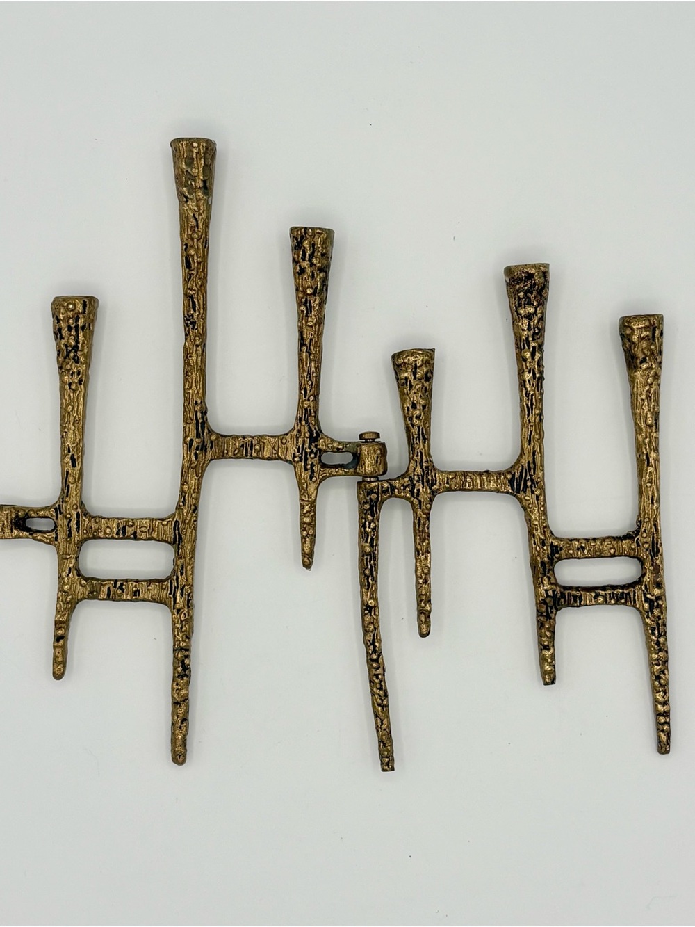 SIGNED BRUTALIST-STYLE JEWISH TEMPLE MENORAH Brass MCM Vintage Missing Piece